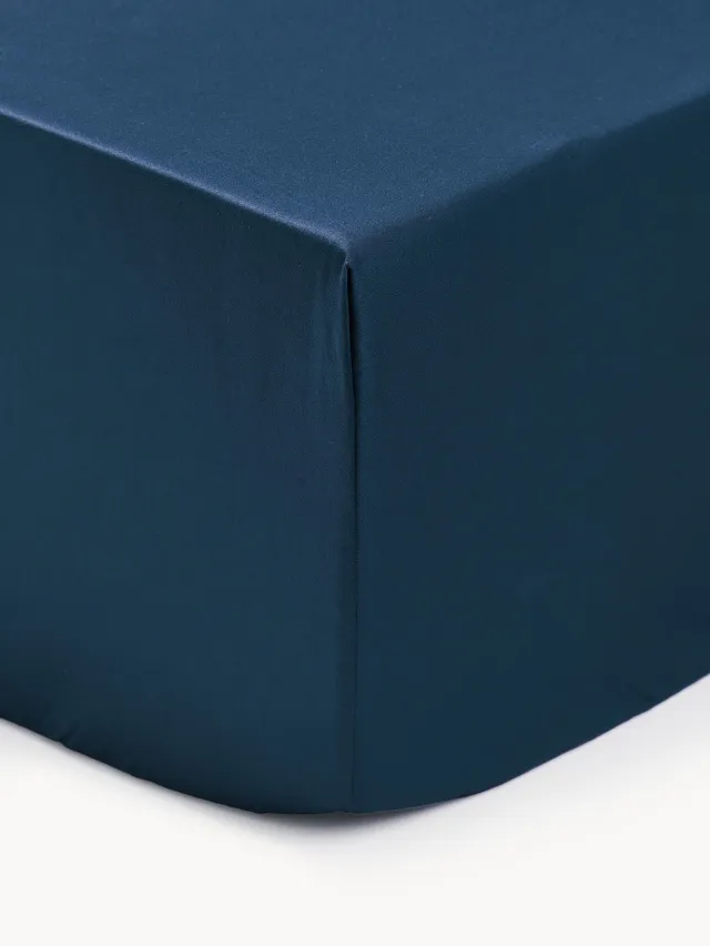 Westwing Collection Divan hoeslaken Premium van katoensatijn Blauw