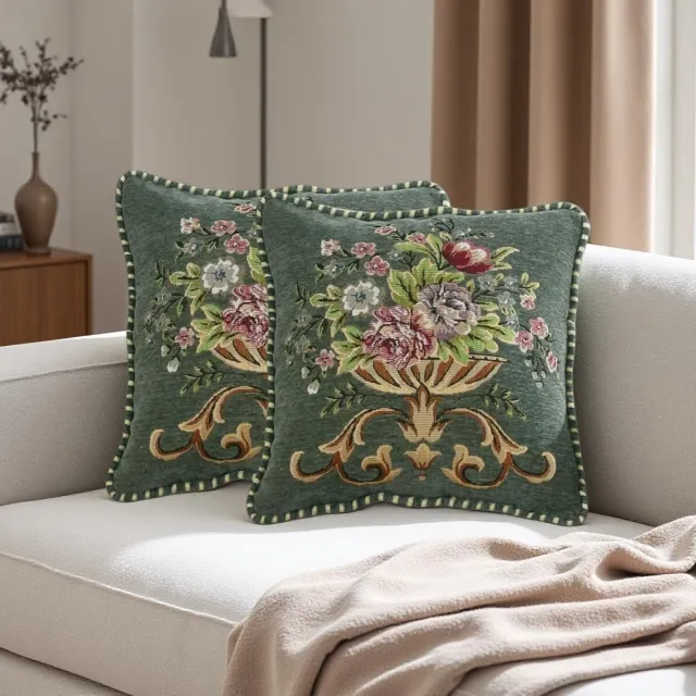 SNQ 2-delige groene decoratieve kussenhoezen met enkelzijdige print (kusseninzet niet inbegrepen) - 48 x 48 cm - Machinewasbaar - Bloemenpatroon - Geschikt voor banken of woonkamers, en ook te gebruiken op bedden, stoelen of in de auto