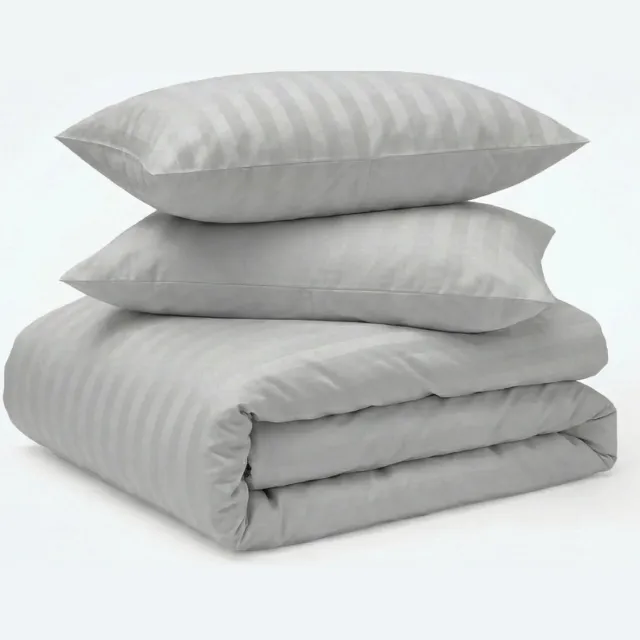 decoware Dekbedovertrek Hotelstreep 200x220 cm - Grijs - Katoensatijn - Met Kussenslopen - Tweepersoons