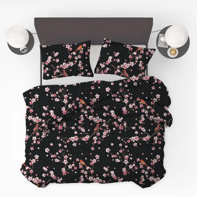 Beau Maison Dekbedovertrek Japon Black - 240x200/220cm + 2 kussenslopen - 100% Microperkal Zwart Wit Roze