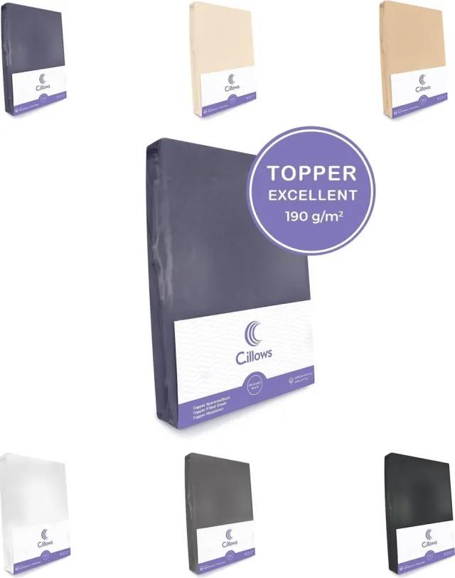 Cillows Excellent Jersey Hoeslaken voor Topper - 140x210 cm - (tot 5/12 cm hoogte) – Antraciet