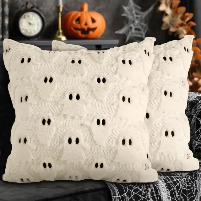 Cosensi Kussenslopen Halloween 2 stuks 45 x 45 cm pluche schattige geest decoratieve winterkussens Thanksgiving beddengoed bank decoraties 45 x 45 cm stijl A wit Any