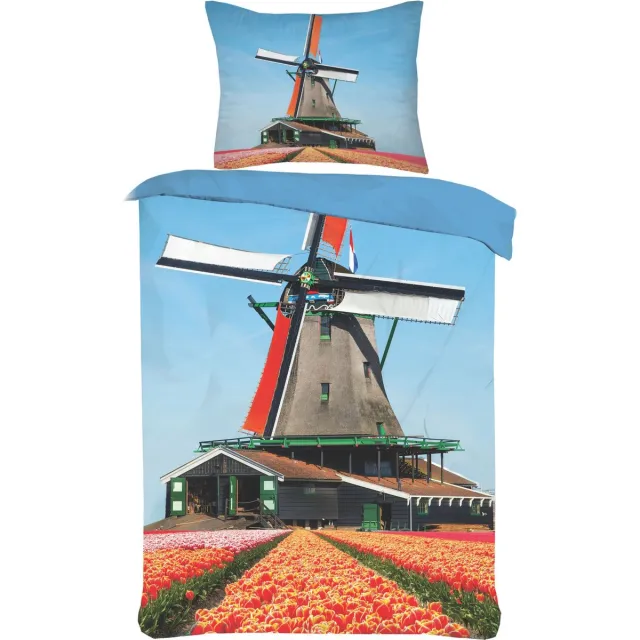 princessdekbedden dekbedovertrek set windmolen Nederlands landschap Ultra soft microPercal dekbedhoes + 1 kussensloop -Multi
