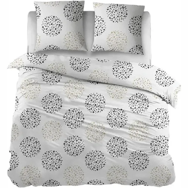 Sleepnight Dekbedovertrek Flanel Gudrun - 140 x 200/220 cm + 1 kussensloop - [Beige,Zwart]