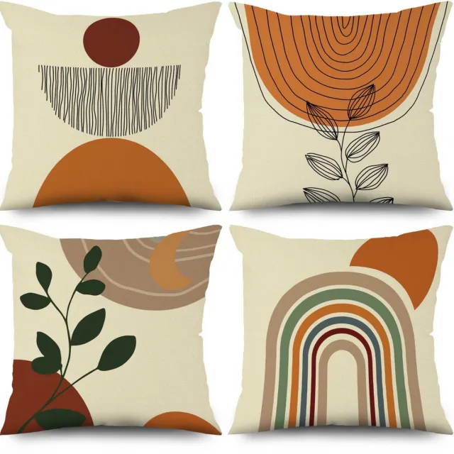 Ibenzoa Set van 4 Moderne Abstracte Kunst Kussenslopen voor Sierkussens, 40x40 cm, Beige, Wasbaar, Voor Binnen en Buiten