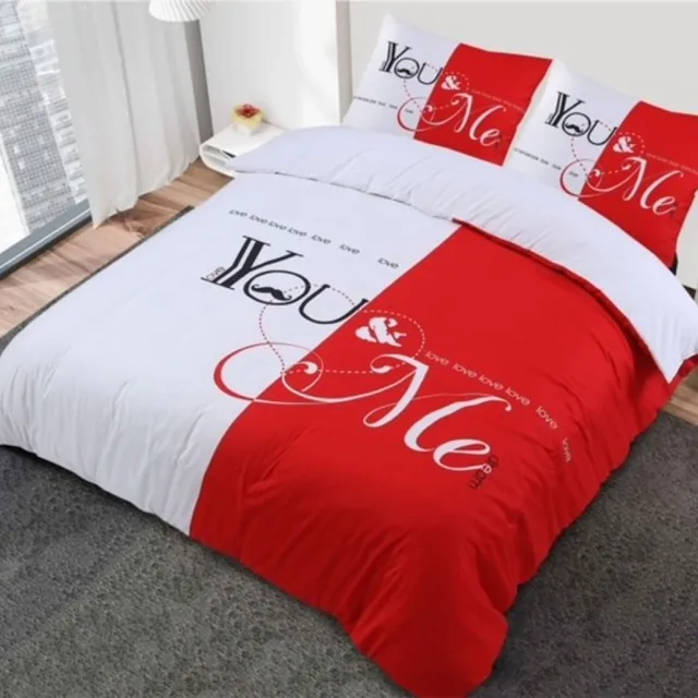 Husch You & Me Dekbedovertrek - 2-persoons 200x200/220 cm - Microvezel - Inclusief 2 Kussenslopen 60x70 cm - Romantisch - Rood Rood/Wit