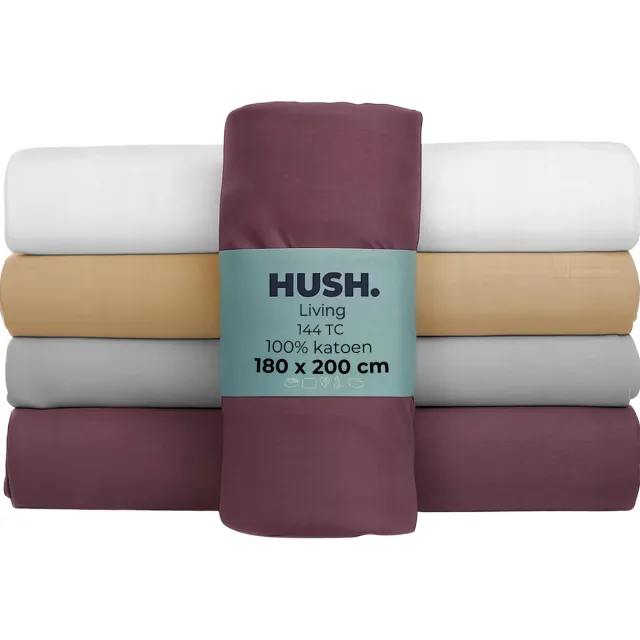HUSH. Living HUSH Living - Hoeslaken - 100% Katoen - 144TC - Soepel en Ademend - Elastiek Rondom - 180x200+30cm - Bordeaux