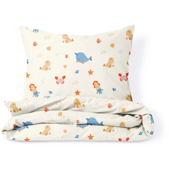 Petite Amélie Dekbedovertrekset – 140x200 cm – 100% Biologisch Katoen - Océan Beige - Sea Life