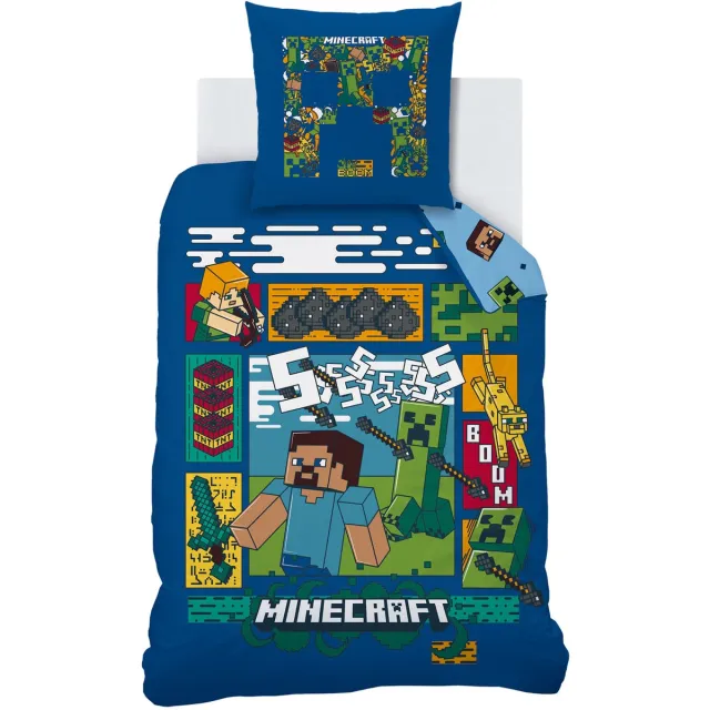 Minecraft Dekbedovertrek Update - Eenpersoons - 140 x 200 cm - Katoen Blauw