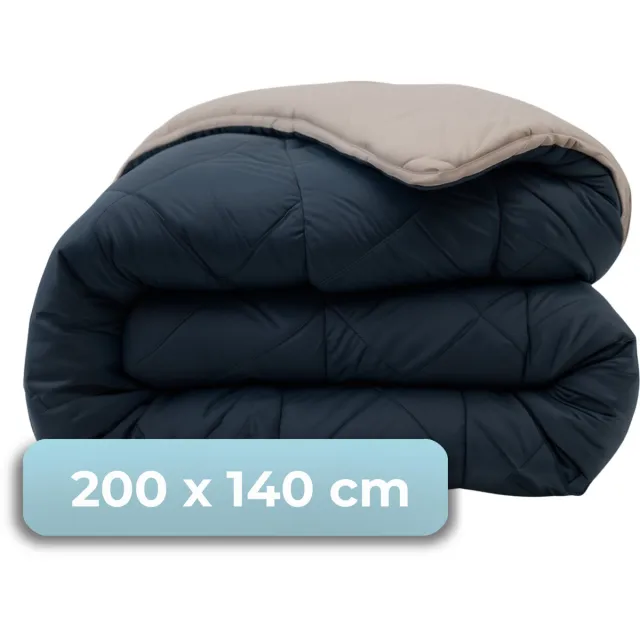 HUSH. Living HUSH Living - Wasbaar Dekbed - Tweekleurig Design - 140x200 cm – 300 Gsm - Inclusief Bijpassende Kussensloop - Navy / Taupe