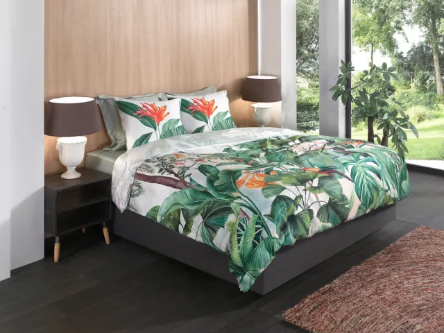 Heckettlane Dekbedovertrek Elisa - Dekbed met instopstrook - Wit - Dekbedovertrek van 100% Katoen-Satijn - Bladeren - 240x200-220 cm + 2 slopen 60/70 cm - Bangkok Elisa White