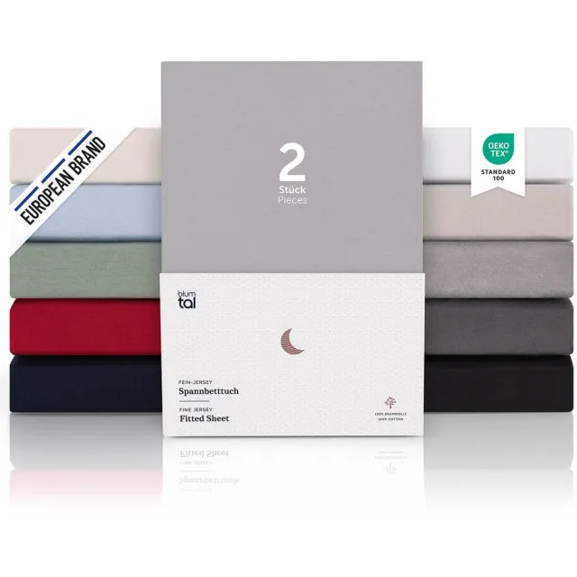 Blumtal Hoeslaken Premium Jersey - 100 x 200 cm - tot 15 cm Topperhoogte - Grijs - 100% Katoen - Topper - Set van 2