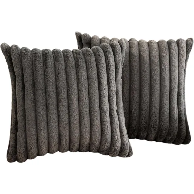 COVREO Kussenhoes 45 x 45 cm grijs velours, set van 2 met ritssluiting