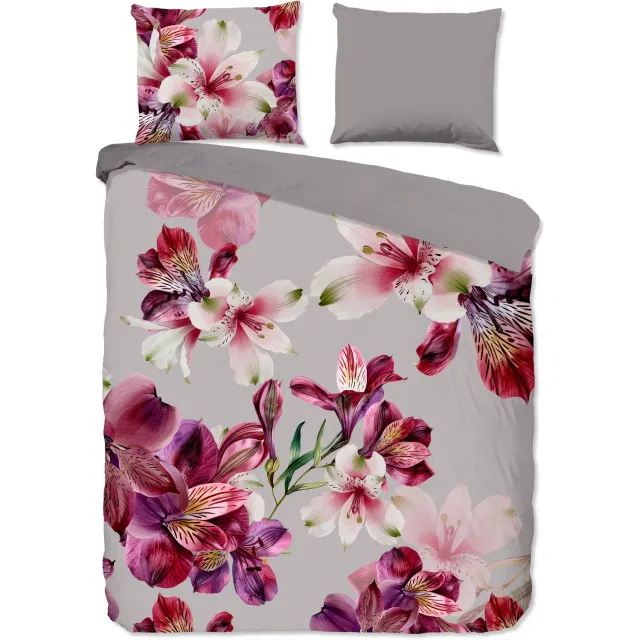 Good Morning dekbedovertrek bloemen - 2 persoons 200x200/220 cm - Grijs - 100% Katoen renforce