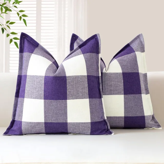 Ibenzoa Set van 2 Ruitpatroon Kussenhoezen voor Diverse Interieurstijlen, 40 x 40 cm paars