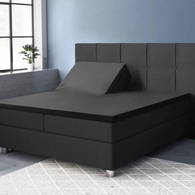 Droomtextiel Splittopper Hoeslaken Katoen Satijn - 180x220 cm Zwart - Hoogwaardige Kwaliteit - Super Zacht