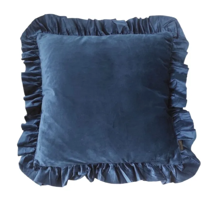 Granda Decoratieve Kussenhoes 40x40 cm Fluweel met Ruche - Marineblauw