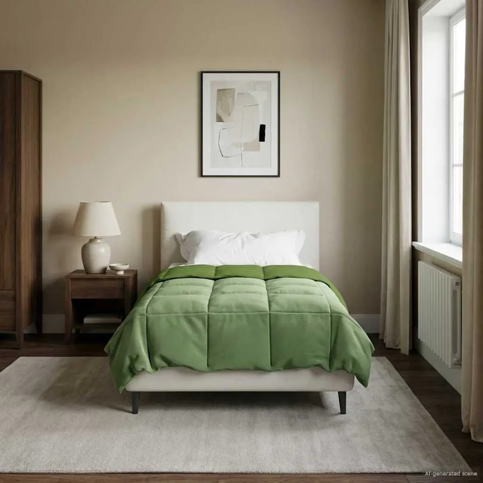 vidaXL Vol jaar dekbed 155 x 220 cm Microfiber (100% polyester) Groen, foto 4