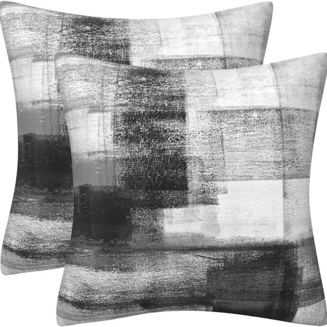 Ibenzoa Twee Abstracte Kussenhoezen – Zwart Grijs Contrast Design voor Meubels