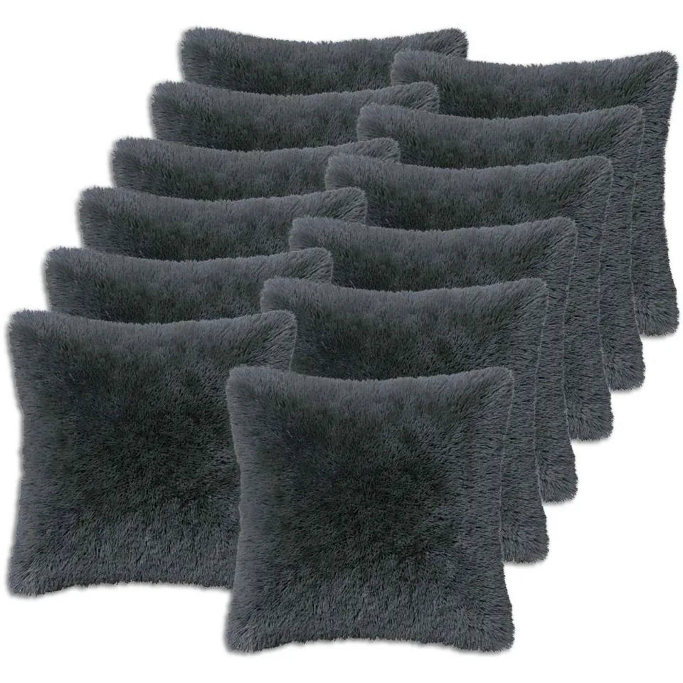 vidaXL Kussensloop 12 st HEERLEN Antracietkleurig 40 x 40 cm PV Fleece Anthraciet