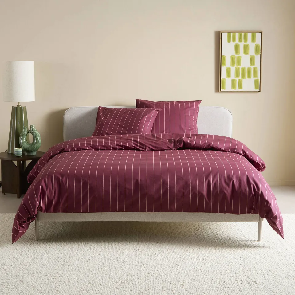 NOUS Living katoenen gestreepte 2-persoons dekbedovertrek 200x220 cm - donkerrood/roze, foto 6