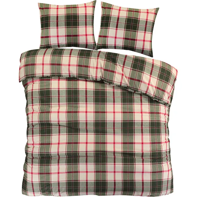Slaaptextiel Flanel Dekbedovertrek Schotse Ruit Beige-1-persoons (140 x 200/220 cm) Rood