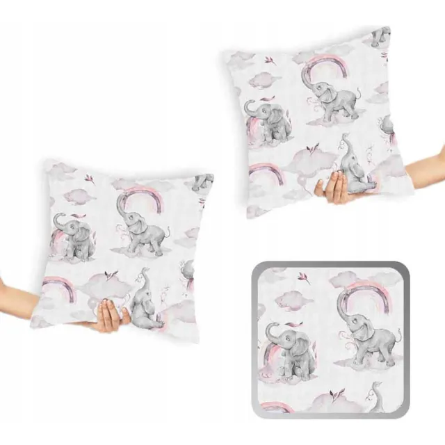 Designpremium 2x Katoenen Satijnen Kussenslopen 40x40cm - Roze Olifant & Regenboog