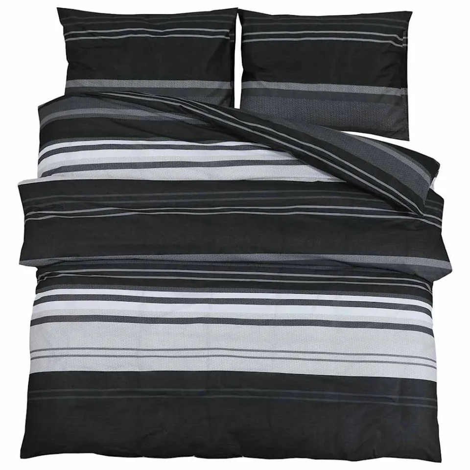 vidaXL 140 x 200 cm + 60 x 70 cm 100% Cotton Black Stripes, foto 3