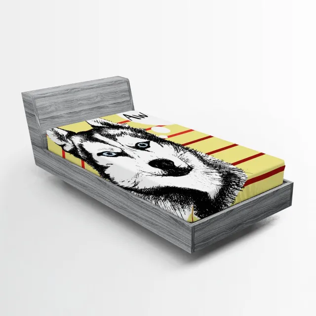 ABAKUHAUS Alaskan Malamute hoeslaken, Husky Portret, Zachte decoratieve stof met elastische randen, 90 x 200 cm, Multicolor Meerkleurig