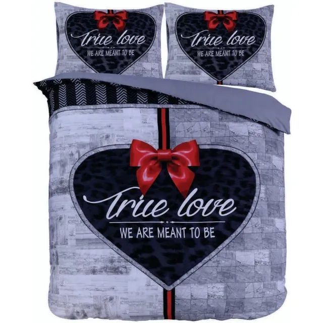 Cotton Club Husch Dekbedovertrek True Love - 200x200/220 - Hart Met Strik - Grijs/Antraciet