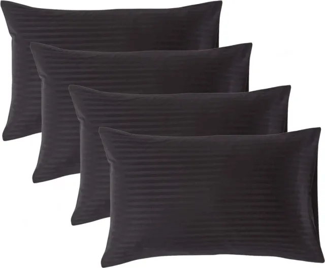 Homescapes Satijn Streep Katoen Kussensloop 50x75 cm – Set van 4 – Zwart – 100% Egyptisch Katoen – Draaddichtheid 330