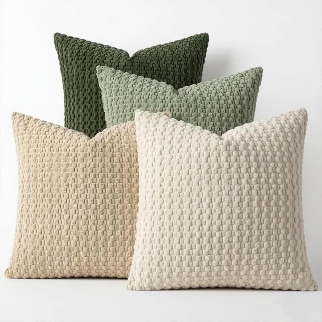 SNQ 4 Stuks Ribfluwelen Kussenslopen met Bobbeltextuur - 45x45 cm - Saliegroen - Wasbaar en Kleurvast - Voor Bank - Bed en Woonkamer