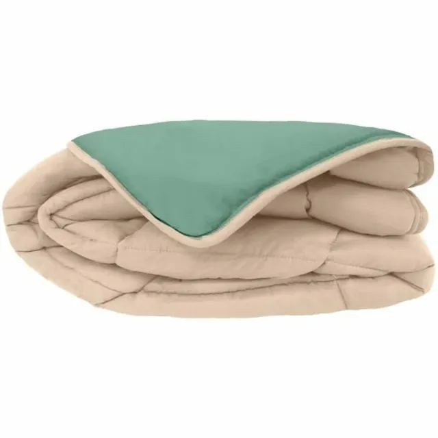 POYET MOTTE Bedrukt Dekbed Hoesloos Wasbaar Zonder Overtrek Eenpersoons - Zelesta® Easybed - Lichtgrijs & Zeegroen 140x200cm