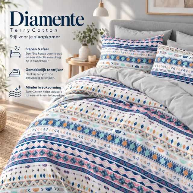 FABRIC BOX Diamente - Dekbedovertrek 240x220 cm - Lits-Jumeaux - Set met 2 Kussenslopen 60x70 cm