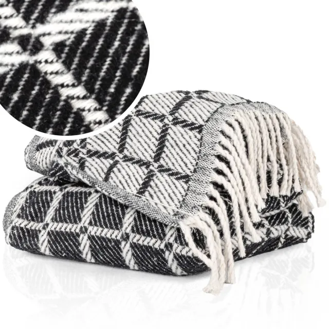 ANRO Tania Plaid Zwart 150x200 cm - Katoenmix - Met franjes