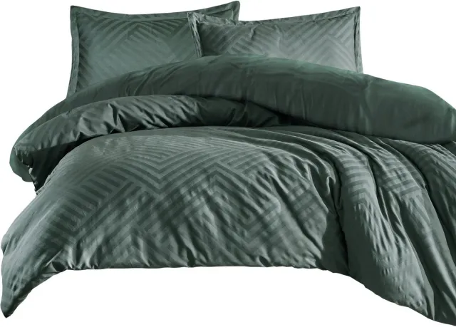Darymex Tula-1 - Dekbedovertrek set - 100% Katoen-Satijn Jacquard - Met Ritssluiting - 160x200 cm - Groen Gestreept blauw