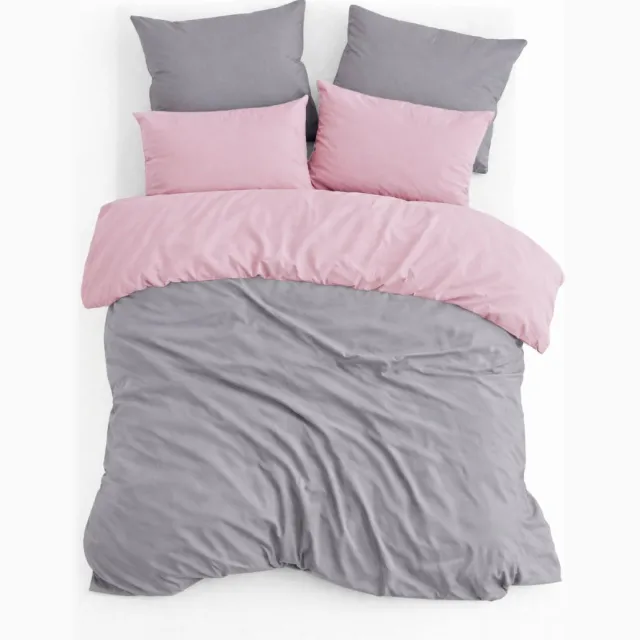 De Linde Home Dekbedovertrek, Dubbelzijdig, 100% Renforcé Katoen, Tweepersoons, 200x220 cm, Inclusief 2 stuks Kussenslopen 60x70 cm, Grijs/Roze, Omkeerbaar, Dekbedovertrekset, Zacht & Ademend, Dekbedovertrekken, De Linde Home Roze/Grijs