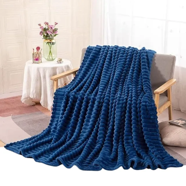 Livano Knuffeldeken - Pluche - Deken - Wollen - Dekentje - Fleece - Plaid - Bank Deken - 2 Persoons Extra Groot - Blauw