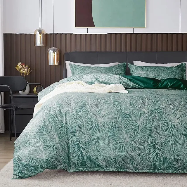 JGS ® Stijlvolle Bedlinnen Set met Tropische Bladeren en Omkeerbaar Ontwerp, 200 x 200 cm groen