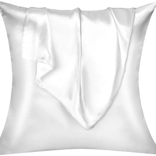 Famanu Satijnen kussenslopen 60x60 cm wit set 2, microfiber satijn effen kleur, envelopsluiting kreukvrij ademend