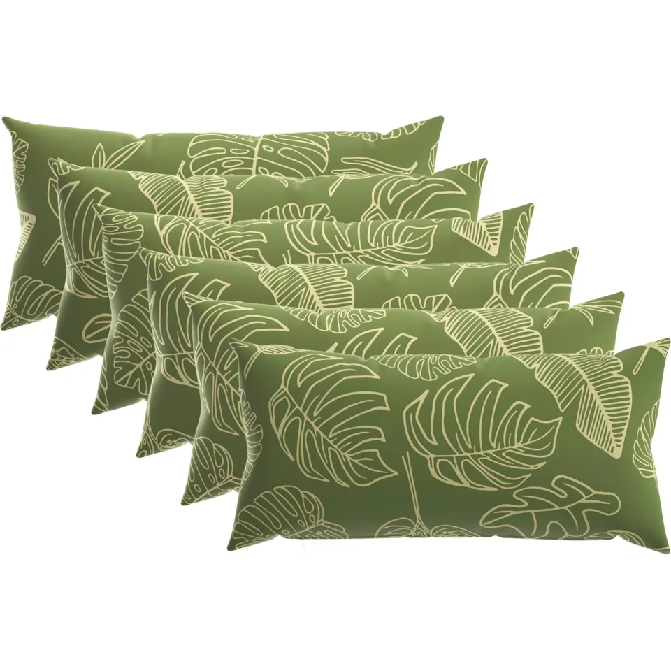 vidaXL Kussensloop 6 st HEERLEN Bladontwerp 40 x 80 cm Polyester groen, foto 3