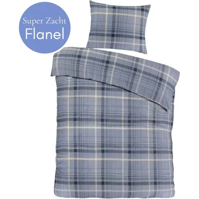 Droomtextiel Flanel Dekbedovertrek Solden Blauw - 140x200/220 cm - Super Zacht