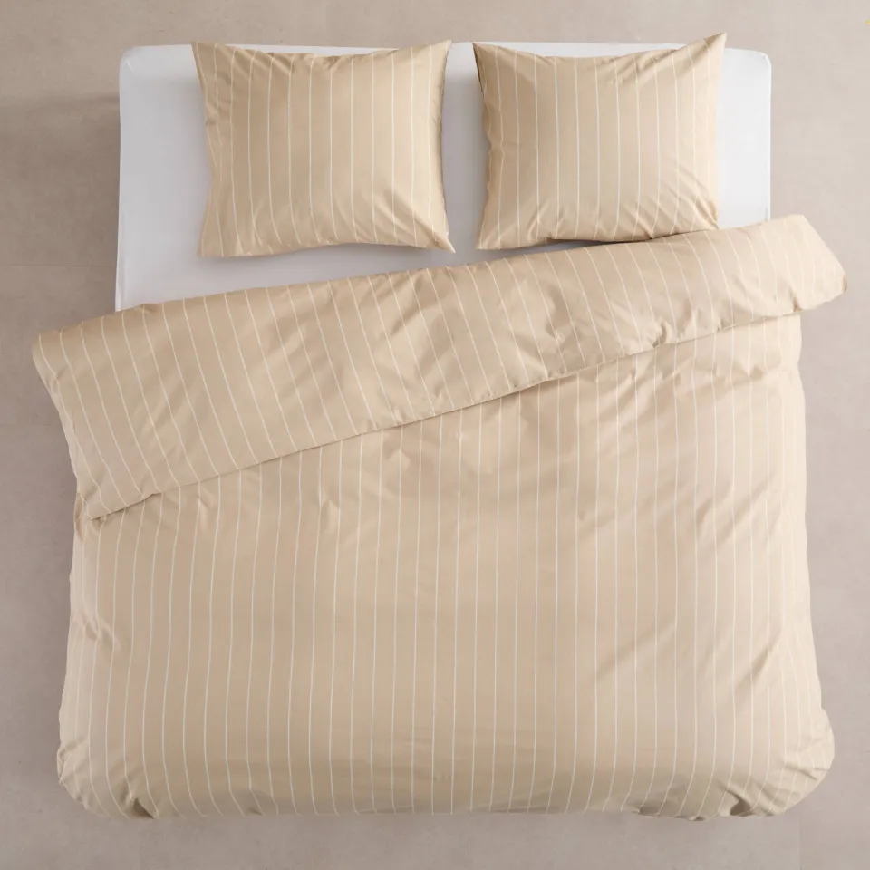 NOUS Living gestreepte katoenen 2-persoons dekbedovertrek 200x220 cm - zand/offwhite Zand/Off white