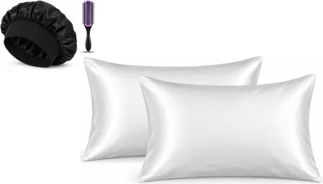 Professor Q Haar- en Slaapset - 2 Kussenslopen Wit 60 x 70 cm - Bonnet Zwart - Purple Black Borstel