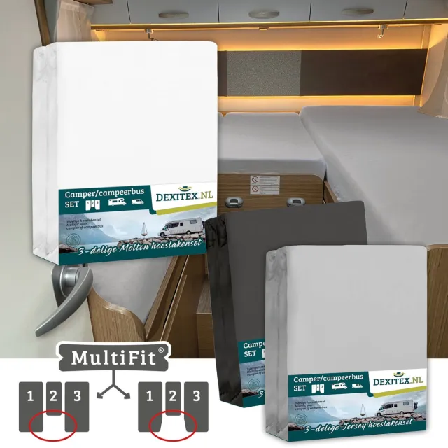 dexitex 1 x molton 1 x hoeslaken LICHT GRIJS + 1 x hoeslaken ANTRACIET/ 3 delige set-Geschikt voor Camper lengtebedden of enkele bedden 1 x molton 1 x LICHTGRIJS / 1 x ANTRACIET