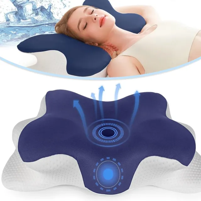 CHOOLY Neksteunkussen - Verlicht Slapeloosheid - Ergonomisch Ontwerp Met Vlindervormige Contour Voor Optimale Ondersteuning Ook Geschikt Voor Rug- En Buikslapers Marineblauw