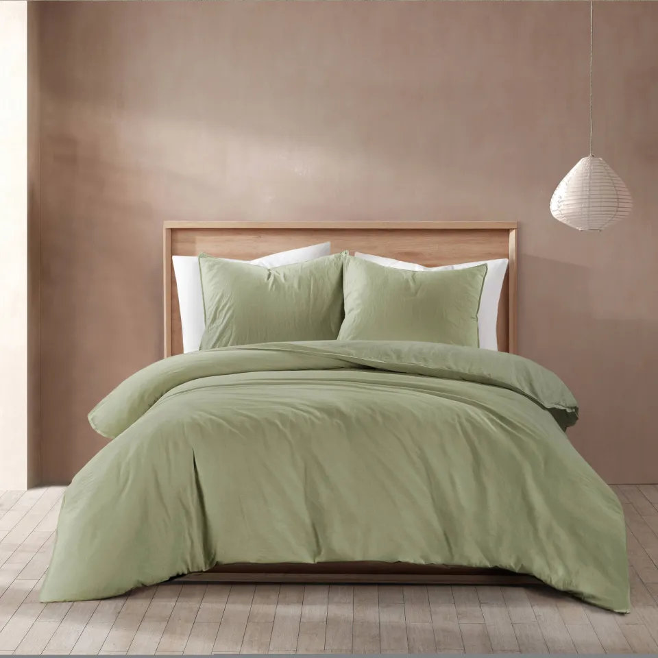 NOUS Living stonewashed dekbedovertrek lits-jumeaux groen, foto 5