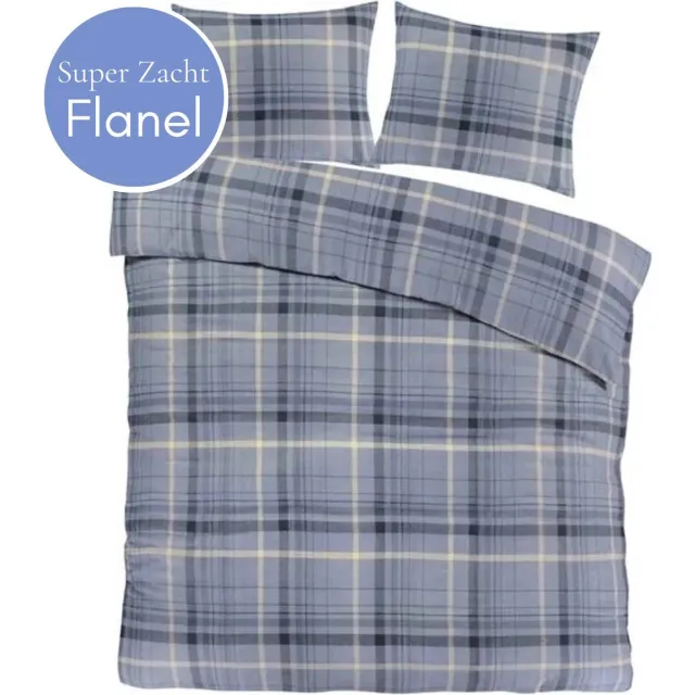 Droomtextiel Flanel Dekbedovertrek Solden Blauw - 200x200/220 cm - Super Zacht