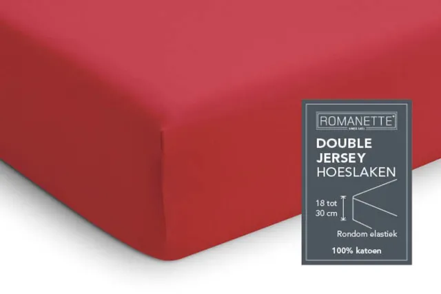 Romanette Hoeslaken Double Jersey Rood 140/150 x 200/210/220 cm