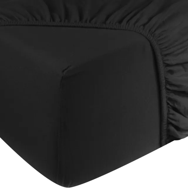 DoubleDry Jersey Stretch Hoeslaken - 100% Katoen - Eenpersoons 90x200 cm - 25cm Matrasdikte - Rondom Elastiek - Zwart